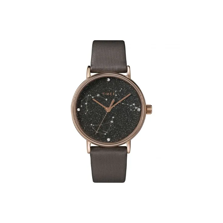 TIMEX TREND Collection Женские часы Кварцевый механизм Кожаный ремешок 37 мм Черный циферблат TW2T87700