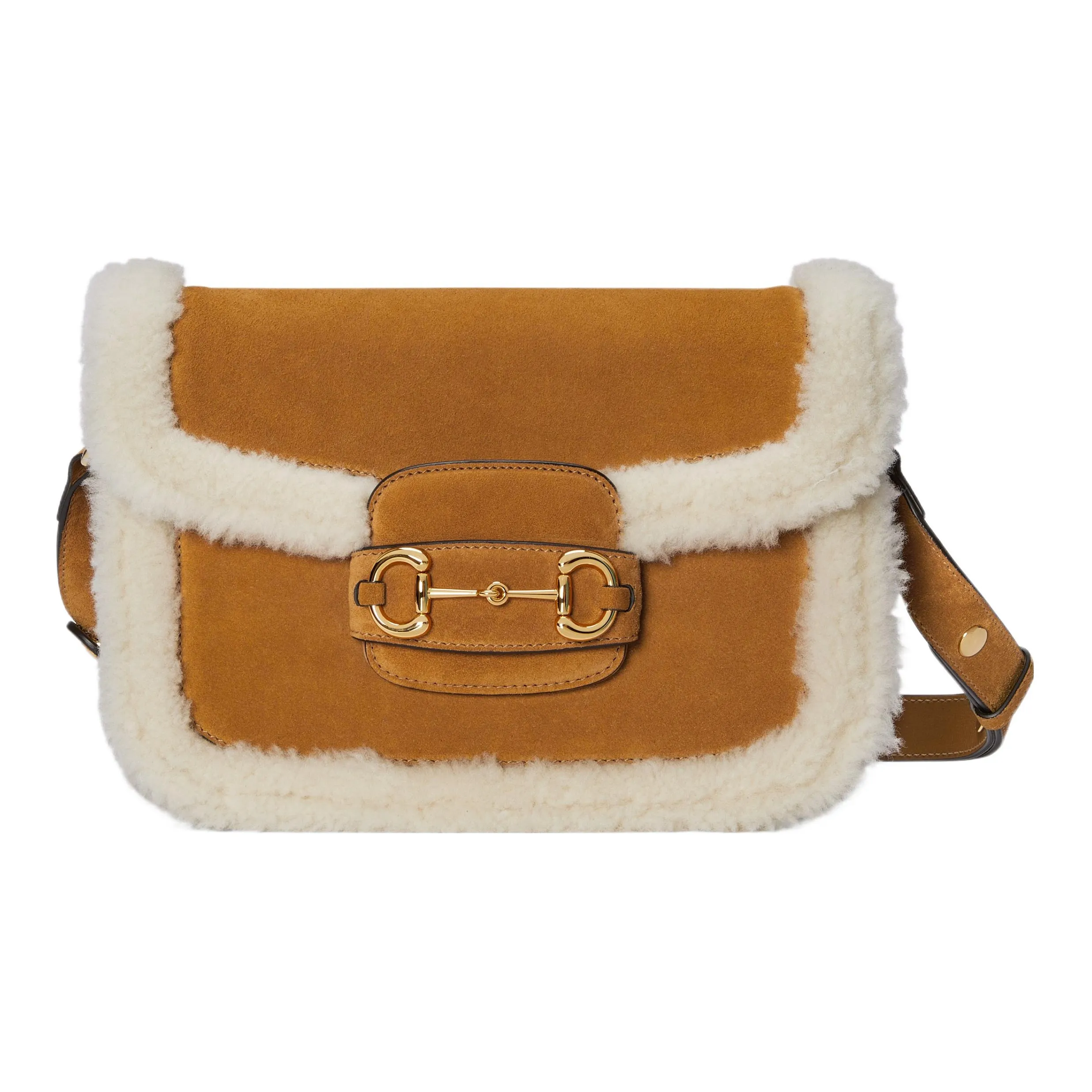 GUCCI Horsebit 1955 Suede With Shearling Crossbody Bag Shoulder Bag Women's Light Brown