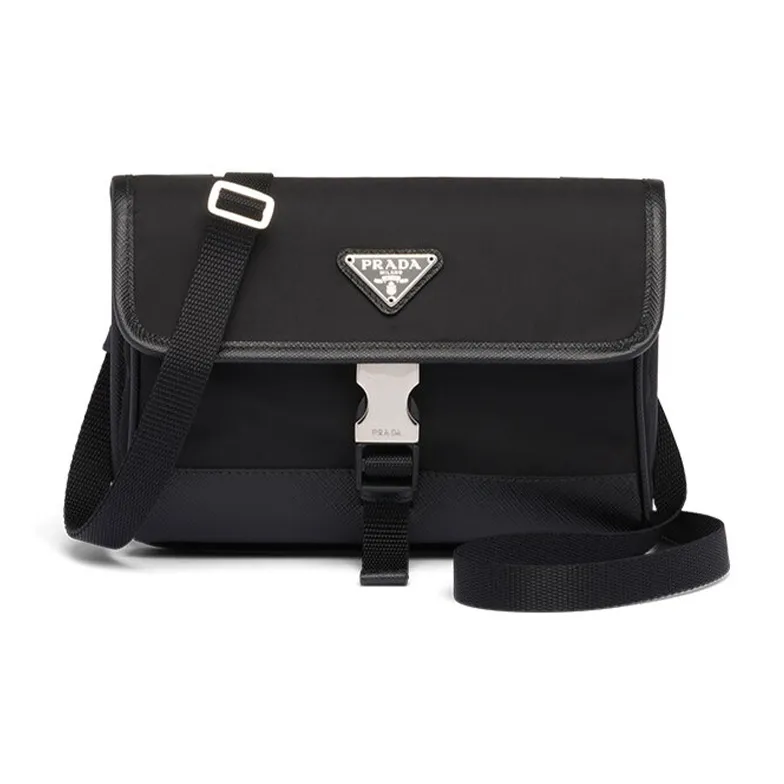 PRADA Saffiano Recycled Nylon Saffiano Leather Camera Bags Cell Phone Pouch Regular Unisex Black