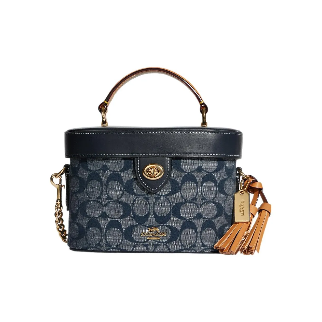 COACH Kay Fabric Cow Leather Patchwork Box-Shaped Bag Shoulder Bag Crossbody Bag Small Size Women's Denim Denim Blue