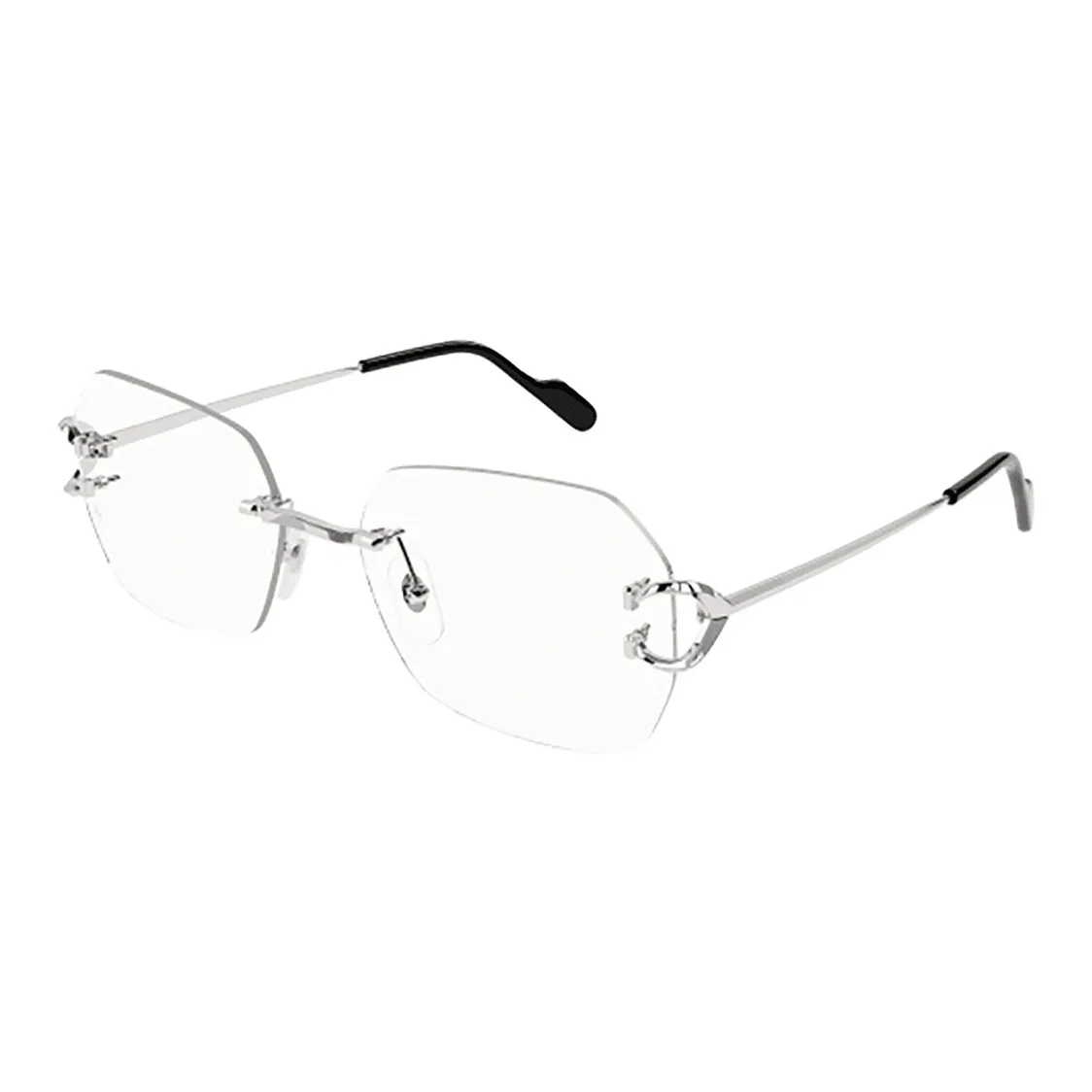 CARTIER Metal Irregular Shape Eyeglass Frames Unisex Silver