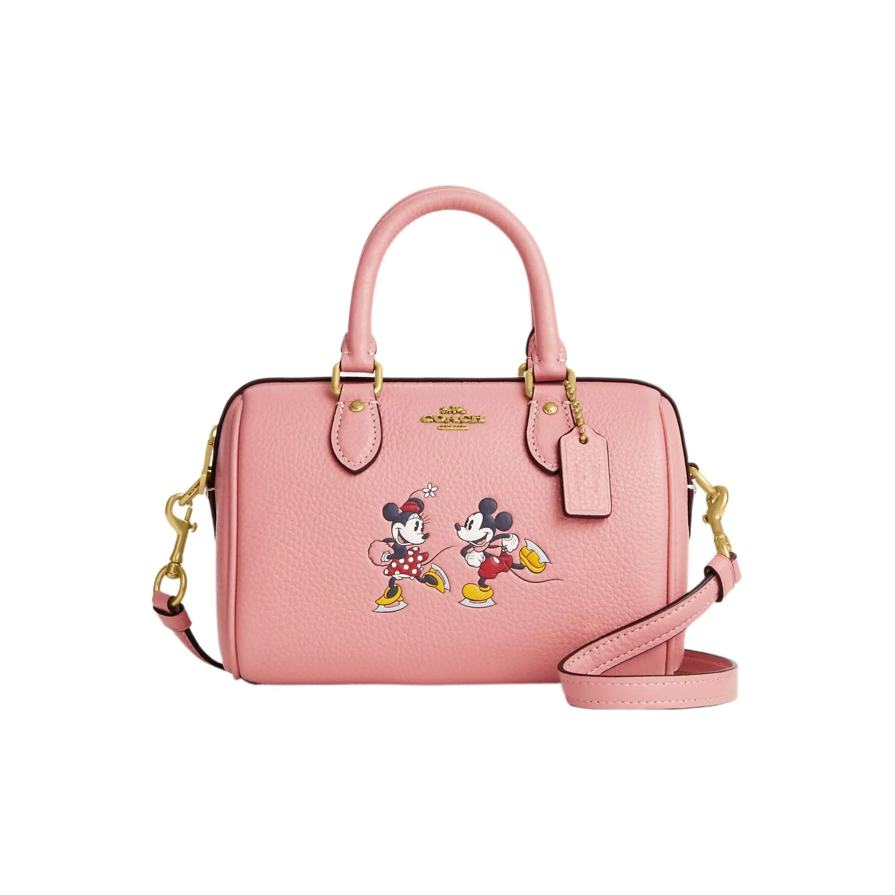 COACH Disney Collaboration Rowan Leather Handbag, Shoulder Bag, Crossbody Bag Trumpets Women's Pink