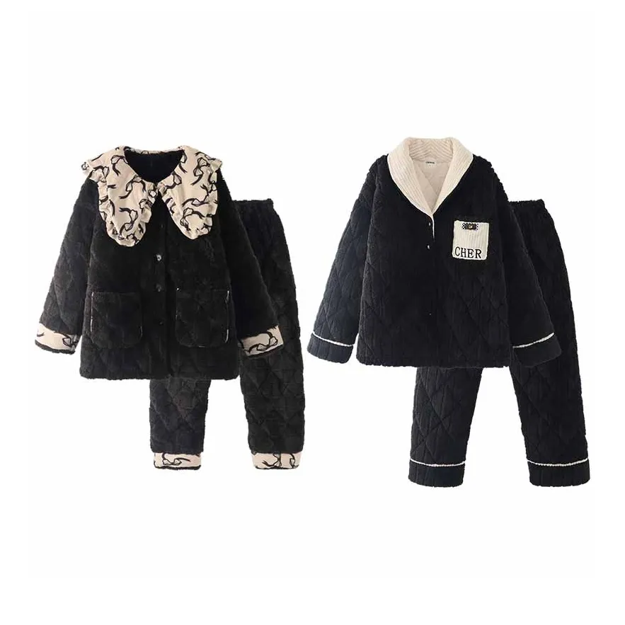 Chun Xi Pajama Set Unisex Print Black Cool Black