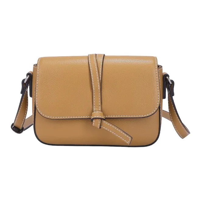 BAMPO Top Grain Cow Leather Tofu Bag, Crossbody Bag, Shoulder Bag Regular Women's Avocado Green/Light Brown/Pure Black