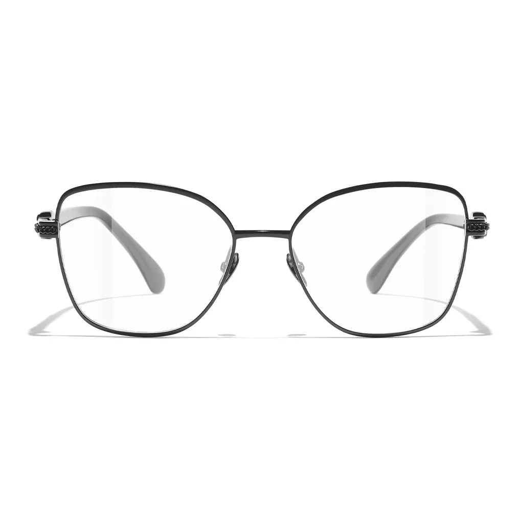CHANEL Alloy Acetate Metal Irregular Shape Eyeglass Frames Men's Black