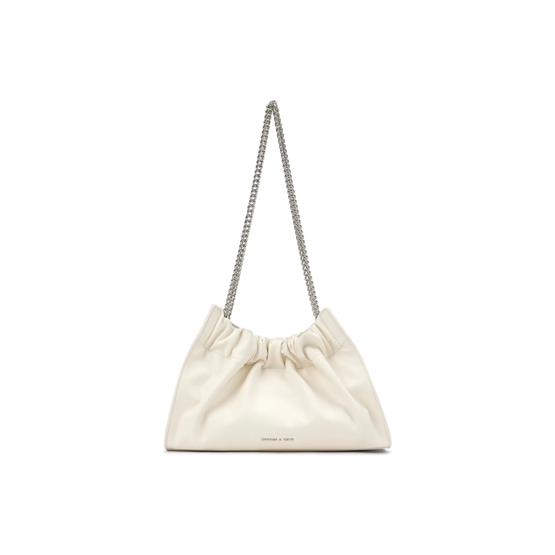 CHARLES&KEITH Polyurethane Small CK Bag Shoulder Bag Large Size Women's Noir Black/Cream Milk White