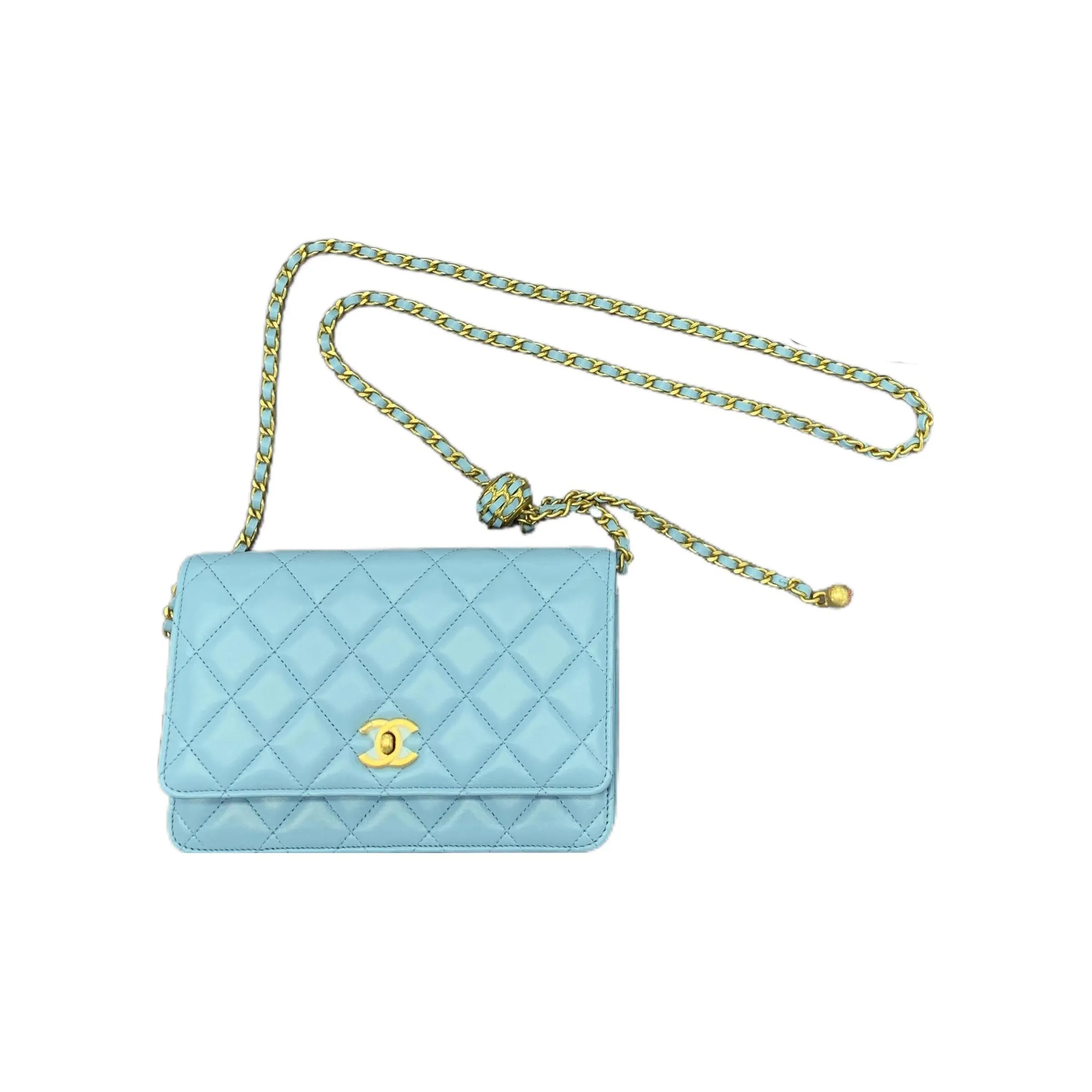 CHANEL 22SS Spring And Summer WOC Lambskin Wealth Bag Wallet Shoulder Bag Crossbody Bag Women's Babyblue Sky Blue