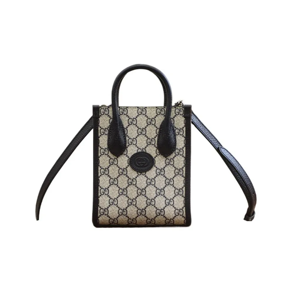GUCCI Print With Leather Tote Bag, Shopping Bag, Portable Crossbody Bag, Shoulder Bag Mini Unisex Blue/Beige