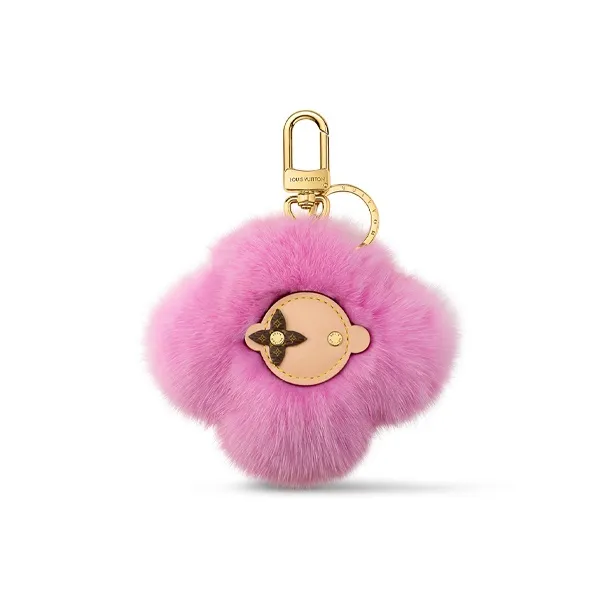 LOUIS VUITTON Mink Fur Leather With Leather Keychain Bag Accessory Women's Pink