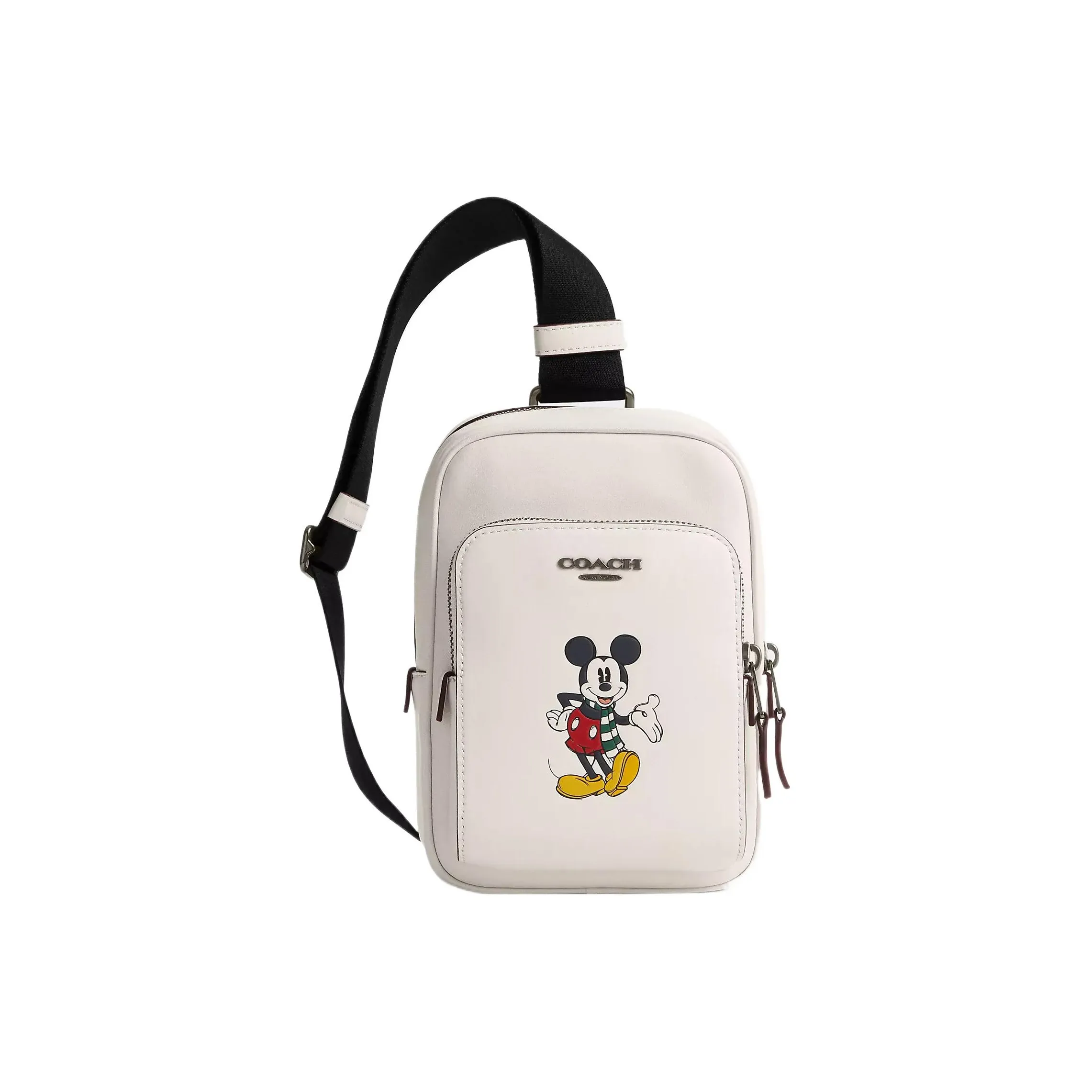COACH Disney Collaboration Track Calfskin Fanny Pack, Shoulder Bag, Crossbody Bag, Sling Bag Mini Women's White
