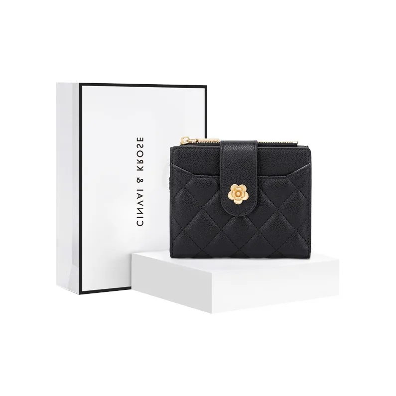 Simvay Clos Cow Leather With Synthetic Leather Document Wallet Clutch Card Holder Money Clip Regular Women's Black/Ecru