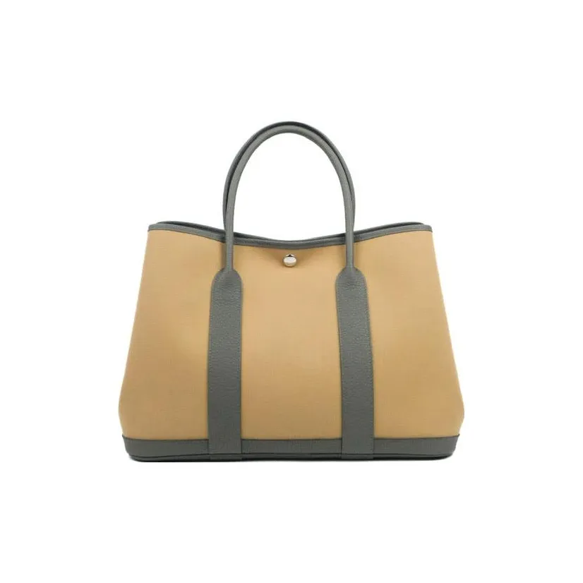 HERMES Garden Party Tempete Canvas With Leather Garden Bag Handbag Unisex Maje Gray