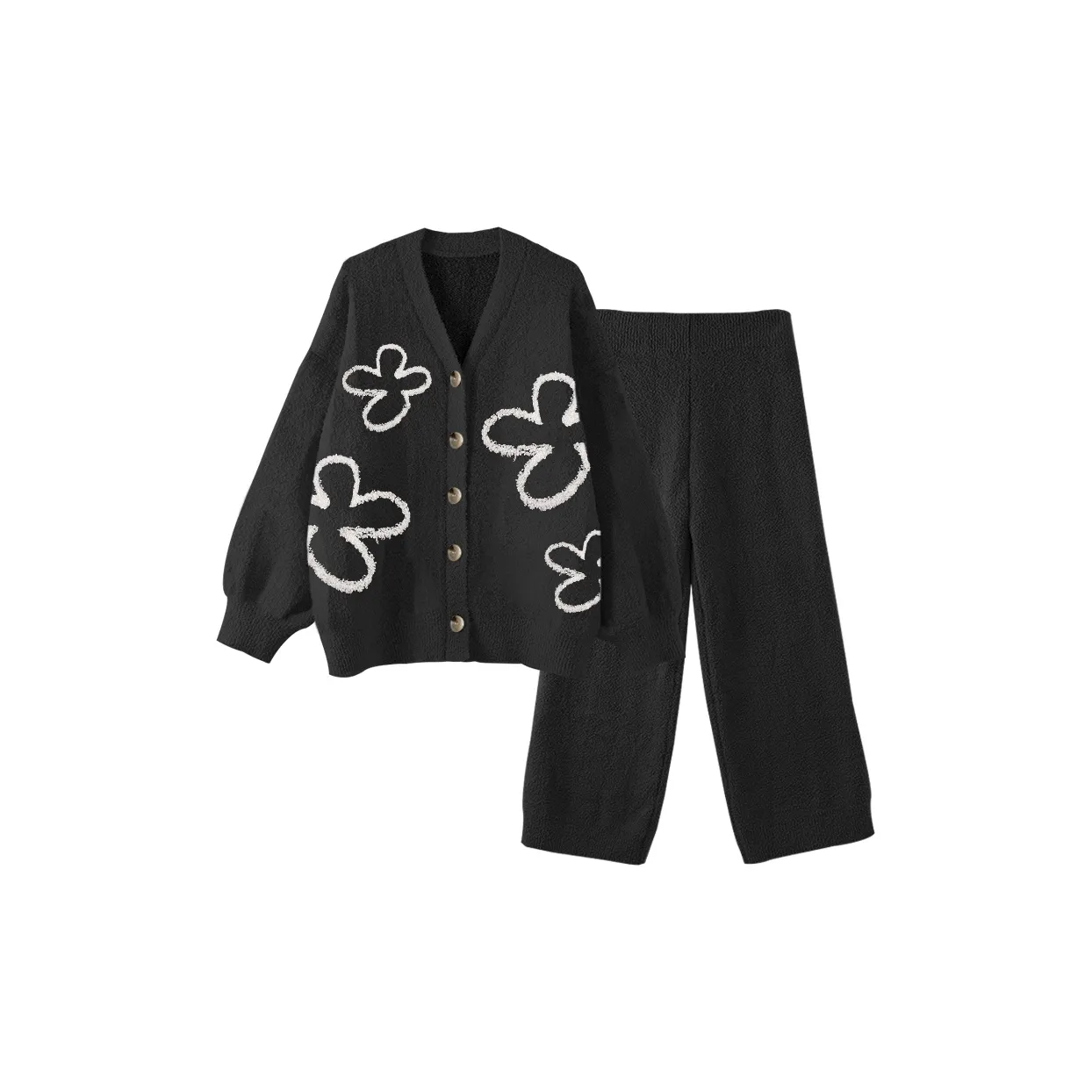 Chun Xi Домашний костюм женский черный с 3D-эффектом цветочный