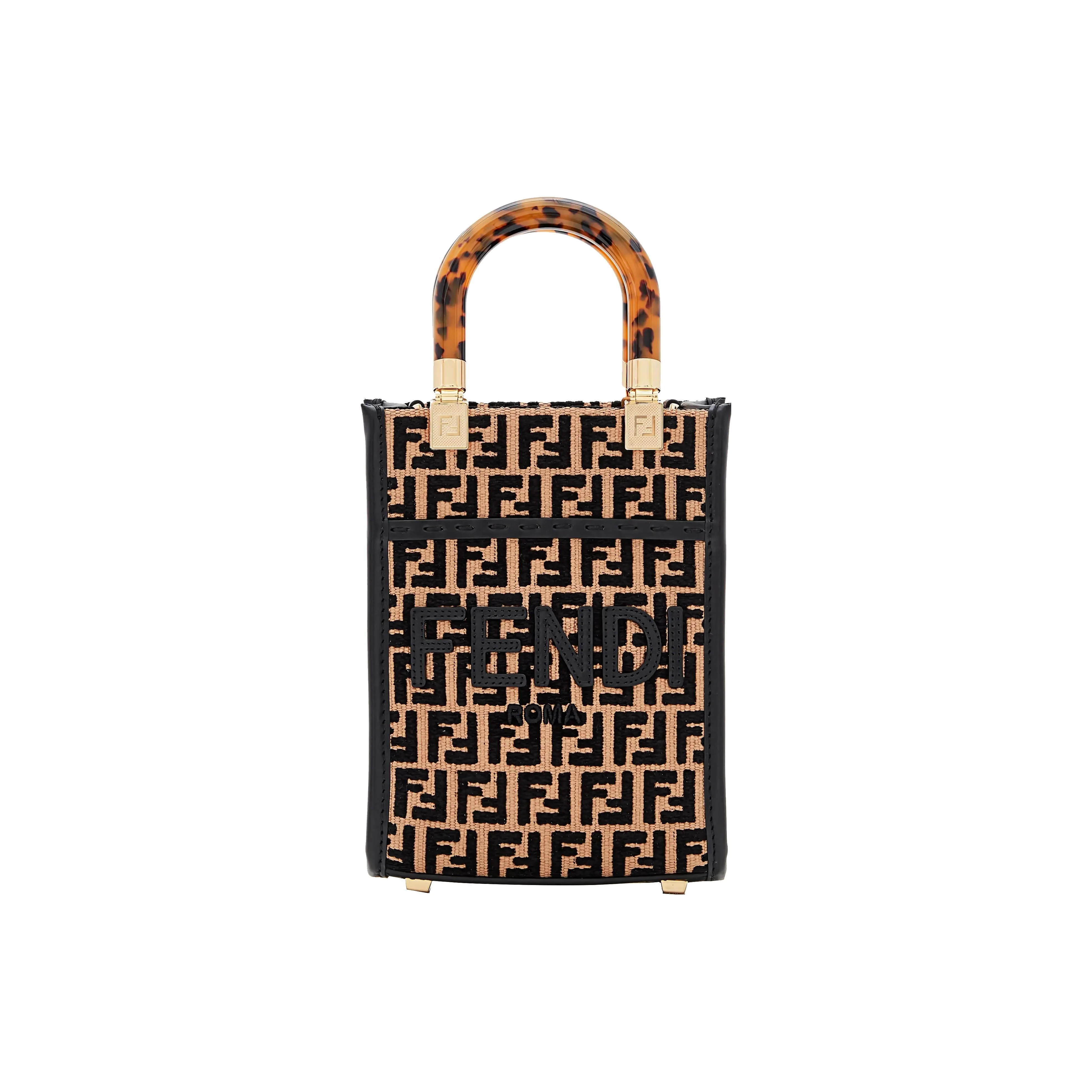 FENDI Sunshine Cotton With Nylon Tote Bag Shopping Bag Shoulder Bag Crossbody Bag Handbag Mini Women's Black & Beige