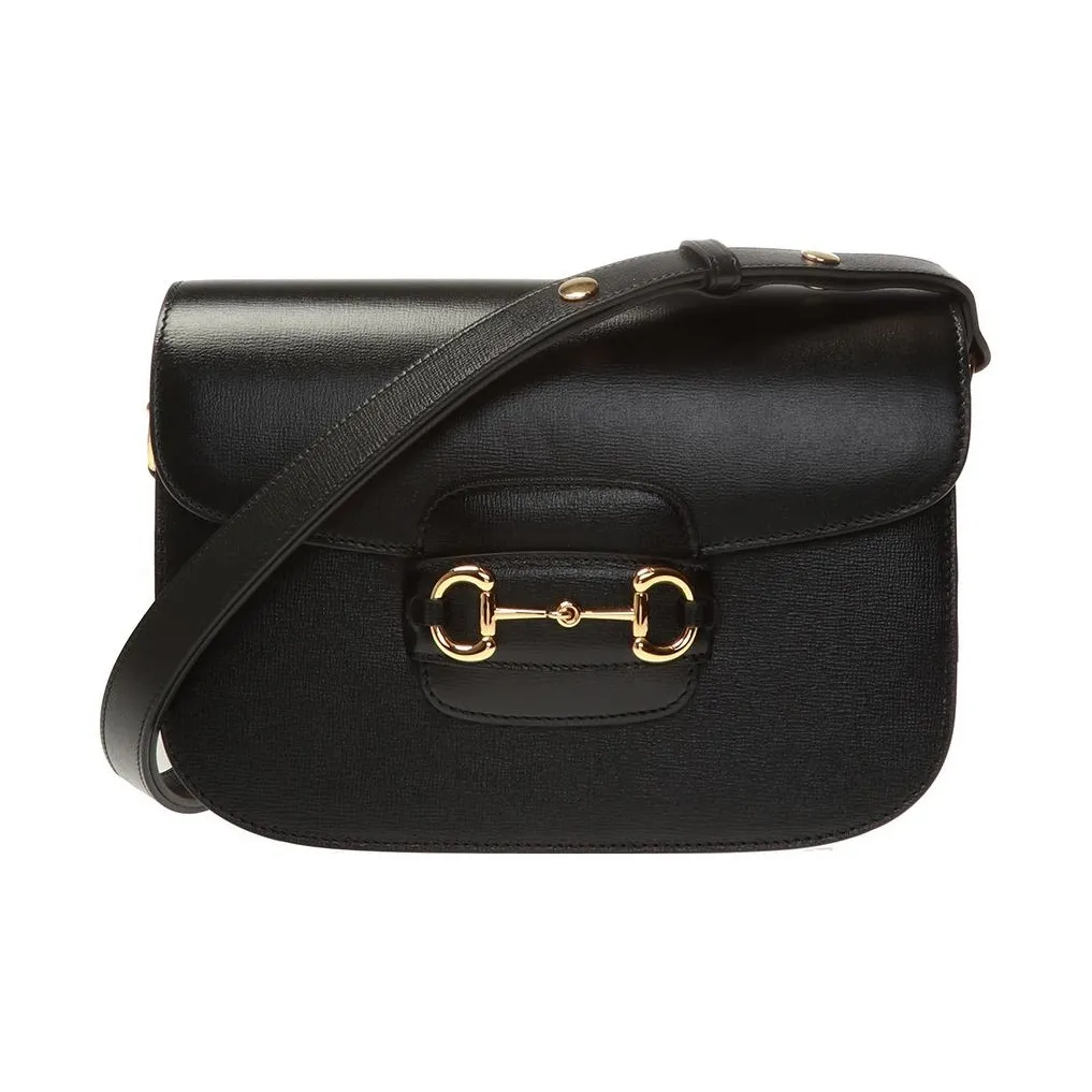 GUCCI Horsebit 1955 Leather Saddle Bag Crossbody Shoulder Bag Women's Black