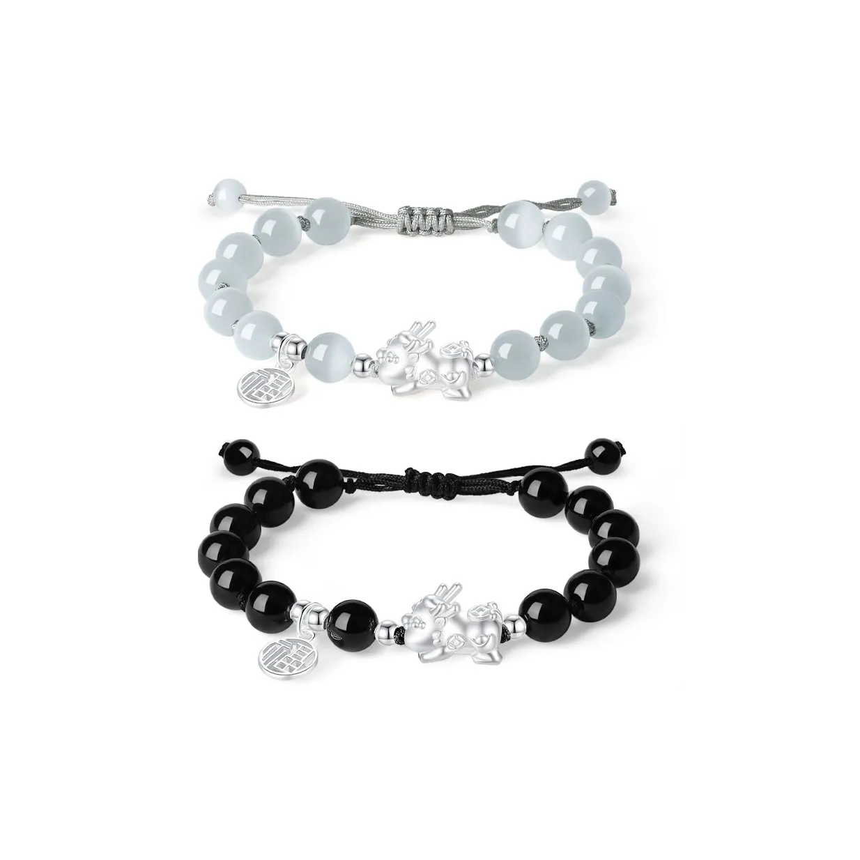 7℃ Черный агат Стекло Кошачий глаз Браслеты Унисекс