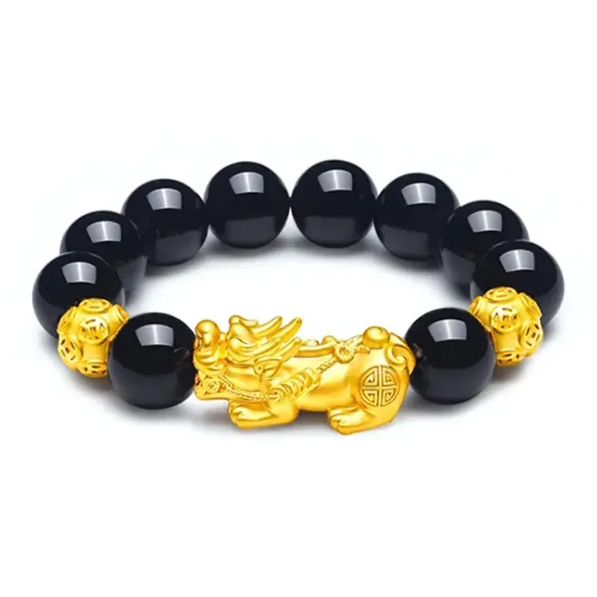 Emerald Dynasty 999 Fine Silver Jade Bracelets Unisex Obsidian
