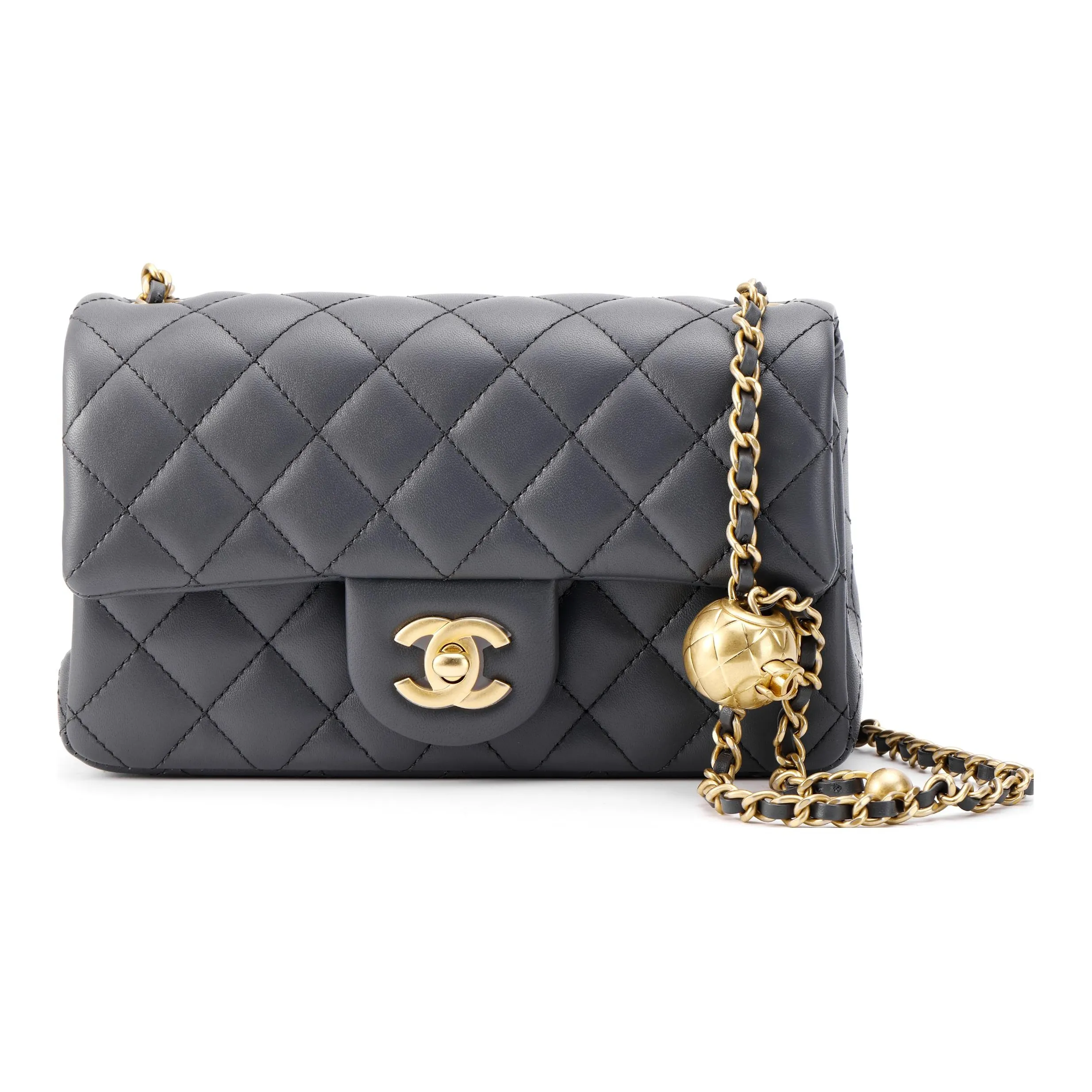 CHANEL Classic Flap CF Sheepskin Chain Bag With Zip Closure Shoulder Crossbody Bags Mini Women's Dark Gray