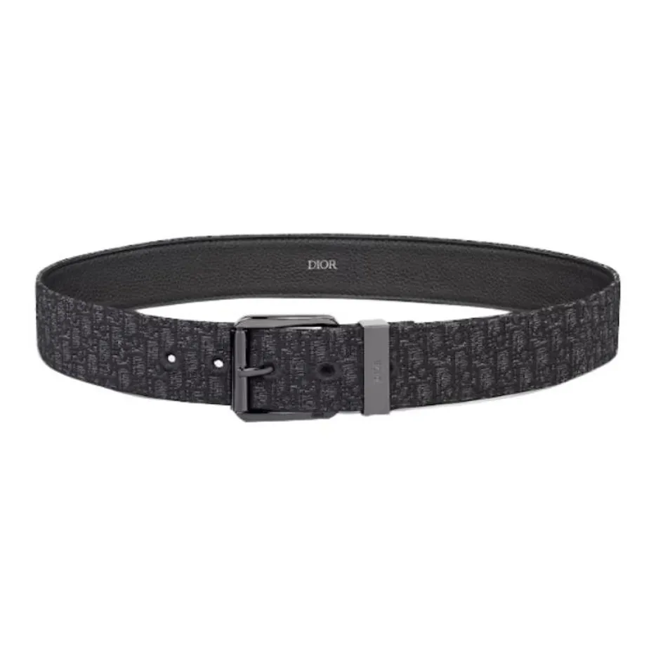 DIOR Brass Leather Belts Men's Black Width 3.5cm