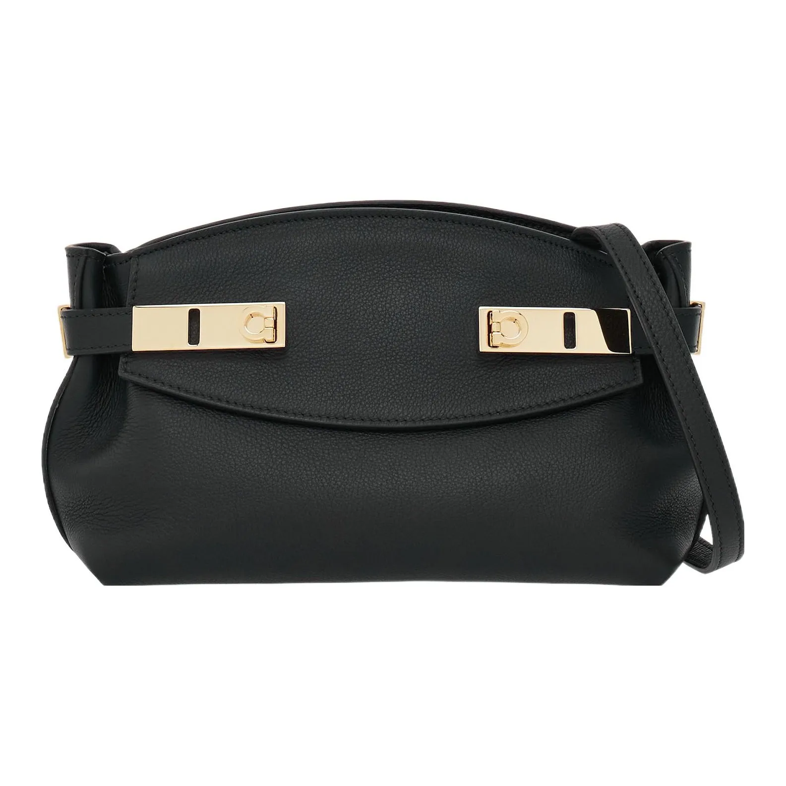 FERRAGAMO Calfskin Evening Bag, Shoulder Bag, Crossbody Bag Trumpets Women's Black