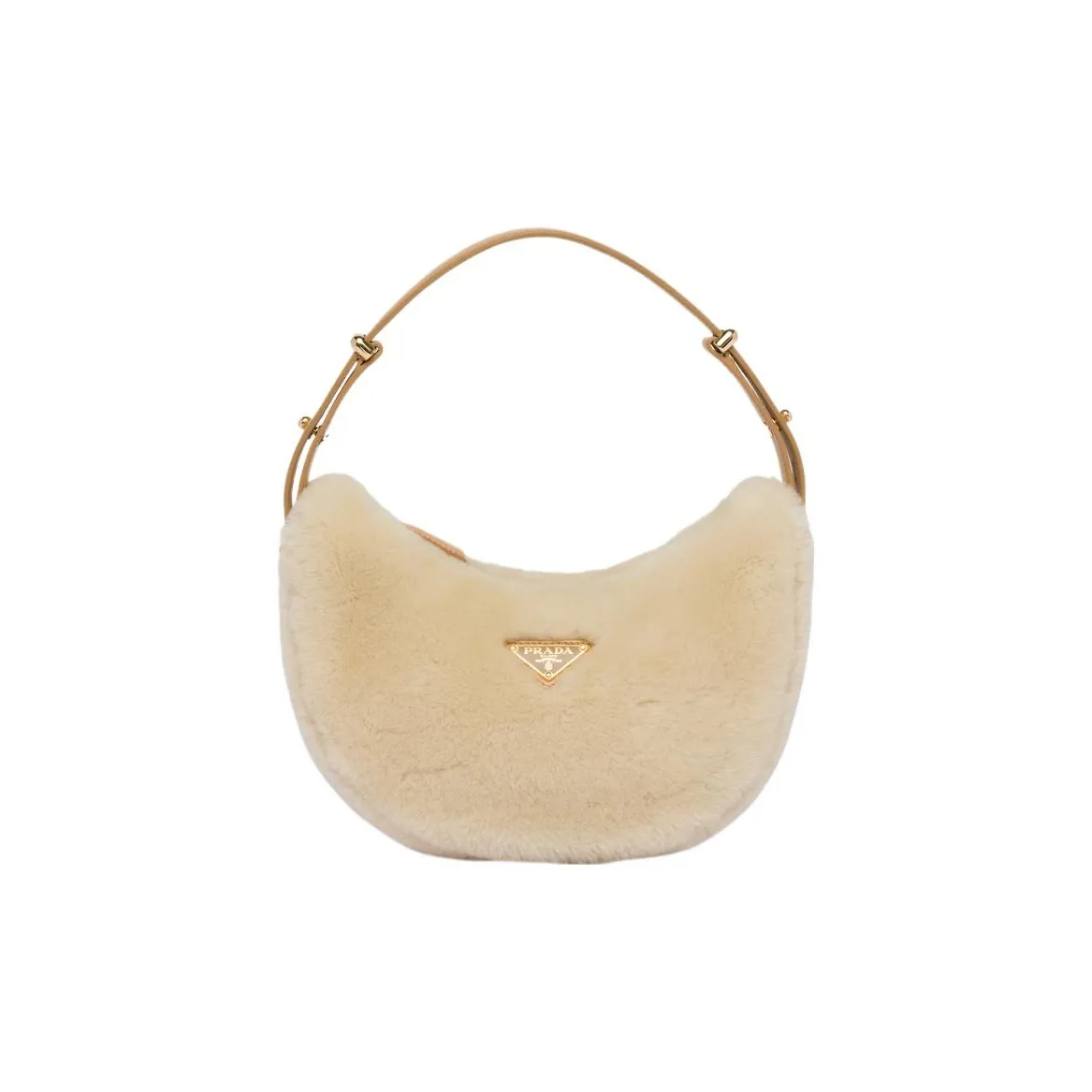 PRADA Arque Shearling With Leather Handbag, Shoulder Bag Regular Women's Natural & Light Umber