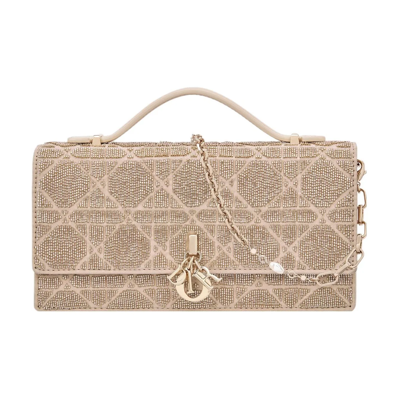 DIOR My Dior Cotton Beaded Embroidery Shoulder Bag, Crossbody Bag, Handbag Mini Women's Caramel Beige
