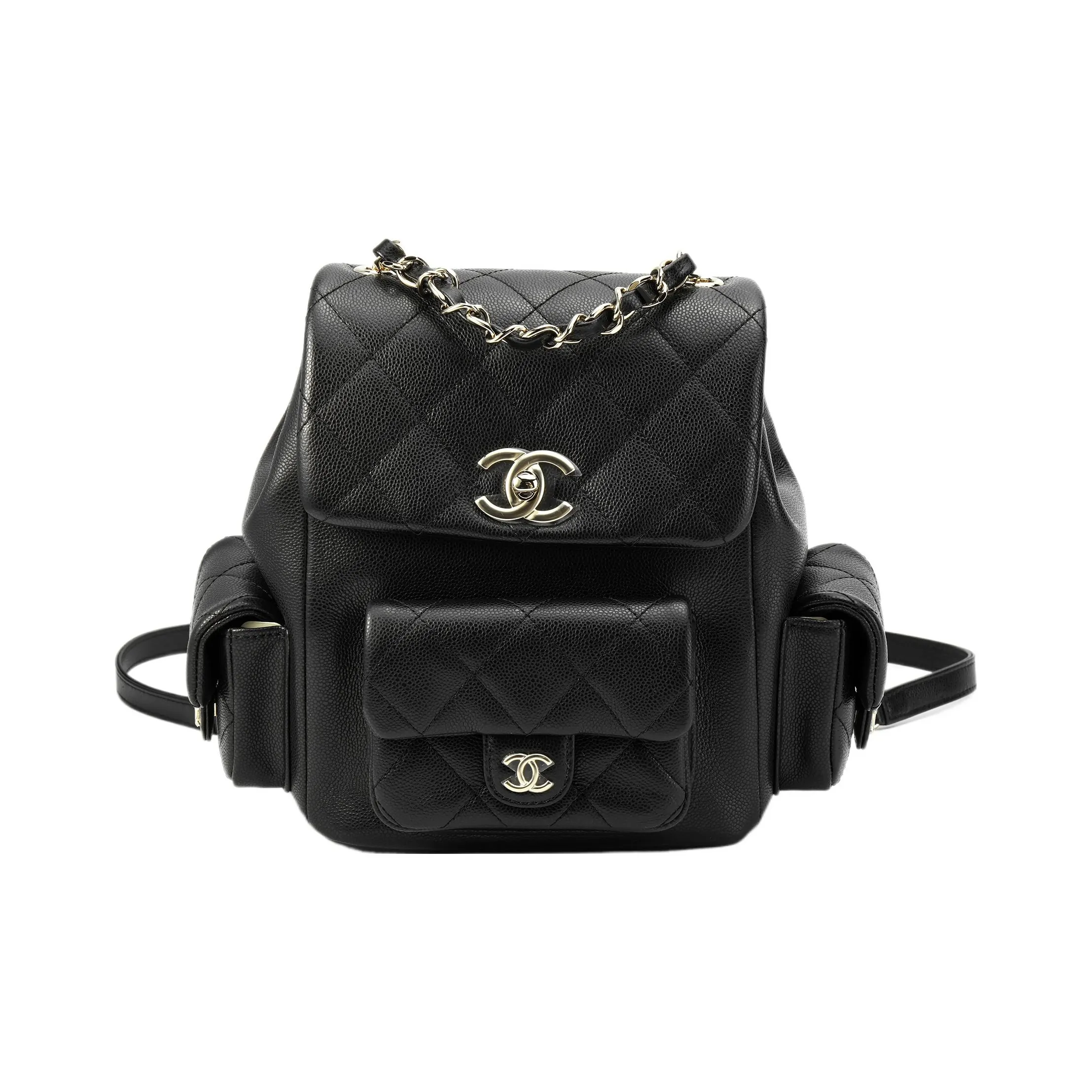 CHANEL Duma Grained Cow Leather Explosive Bag Shape Backpack Large Size Unisex Black