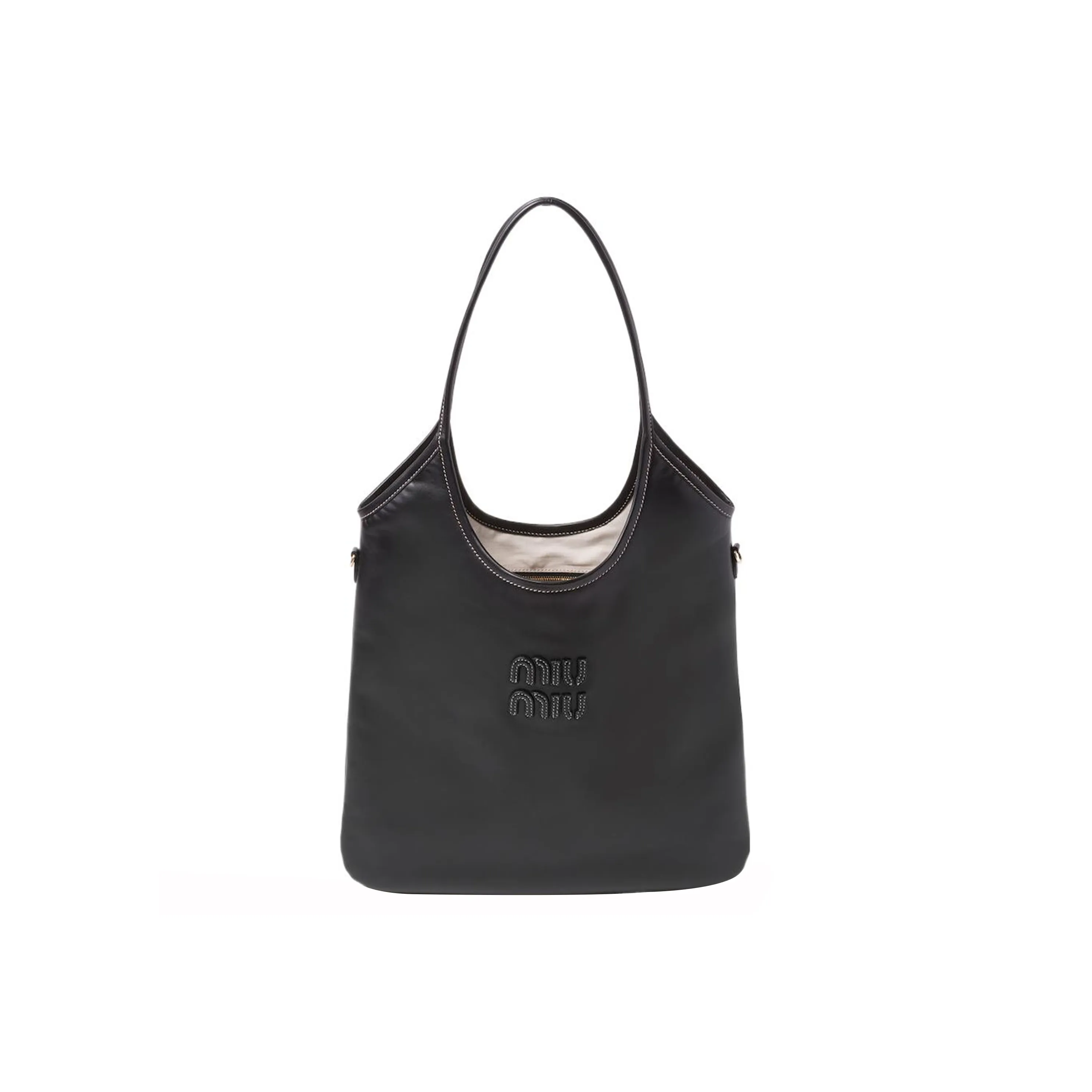 MIU MIU Leather Totes Shopping Bags Handbags Women's Black