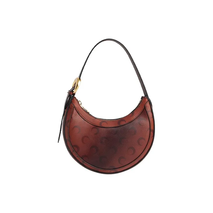 Marine Serre Lambskin Crescent Bag, One Shoulder Handbag Mini Women's Brown