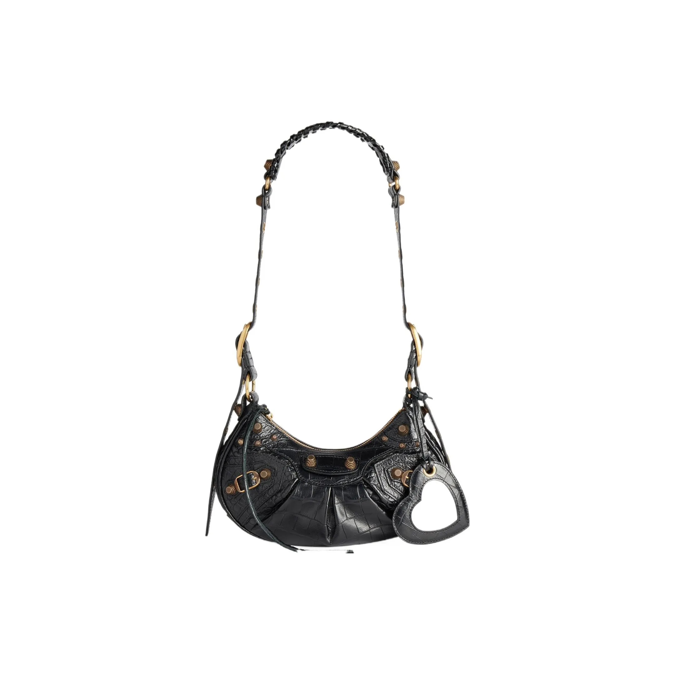Balenciaga Le Cagole Shoulder Bag Xs Crocodile Embossed Black