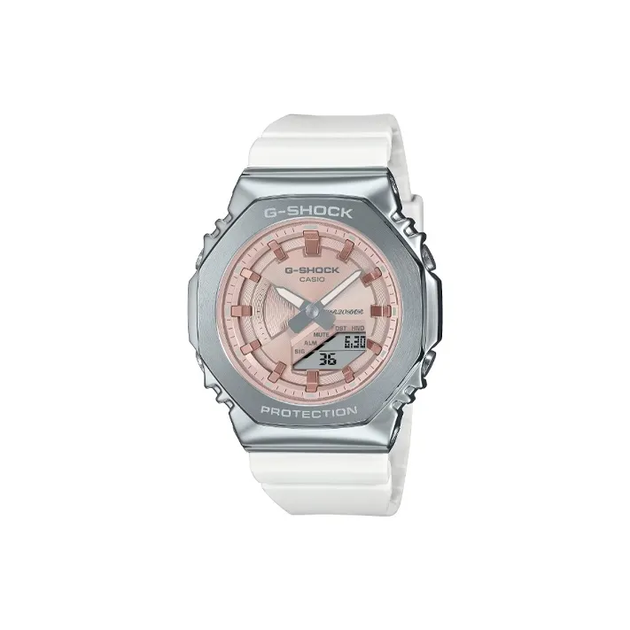 CASIO Full Metal Collection Octagonal Зимний Искрящийся Кварцевый механизм Резиновый ремешок Часы Унисекс Розовый циферблат