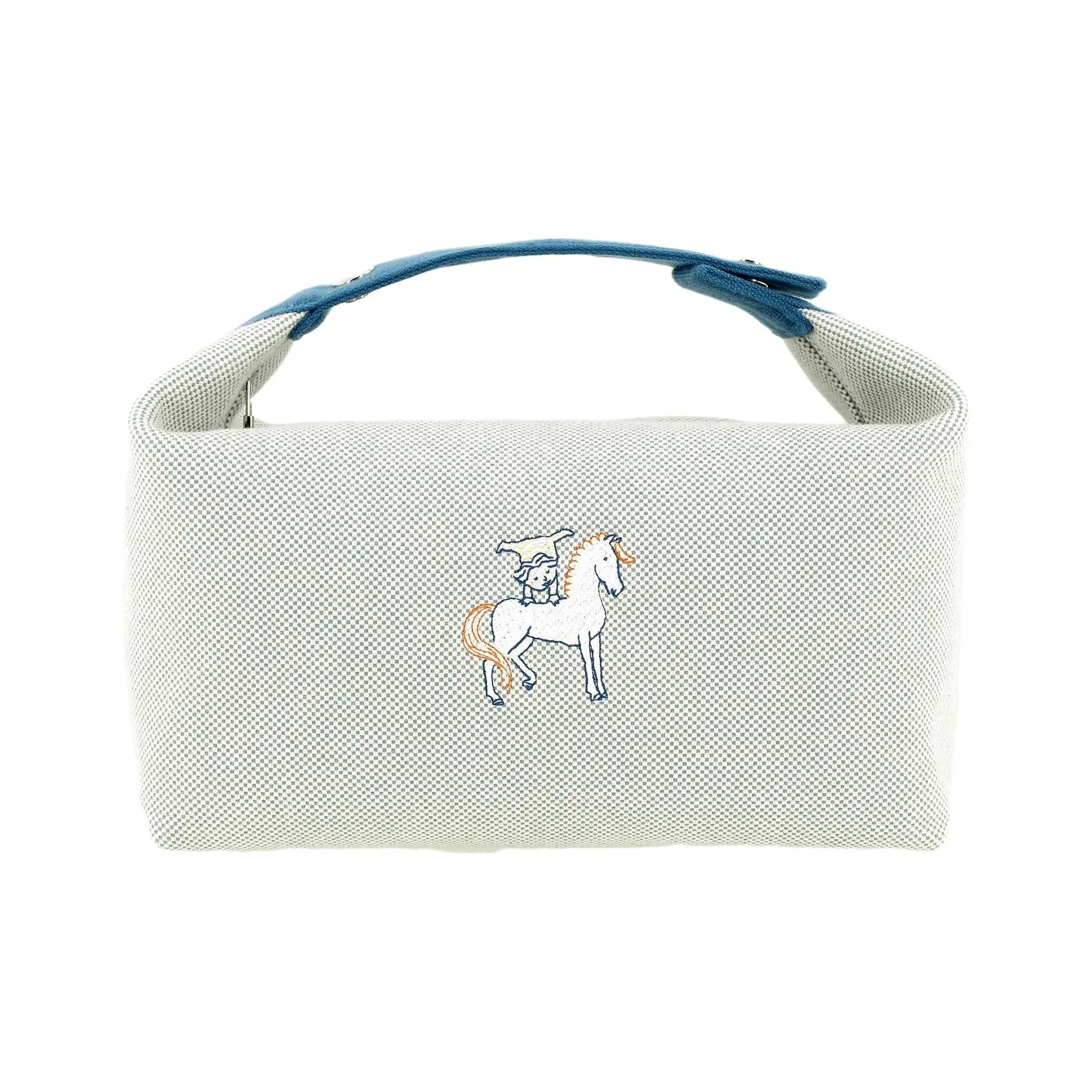 HERMES Bride-a-Brac Canvas Canvas Bag Lunch Boxes With Storage Unisex Blue