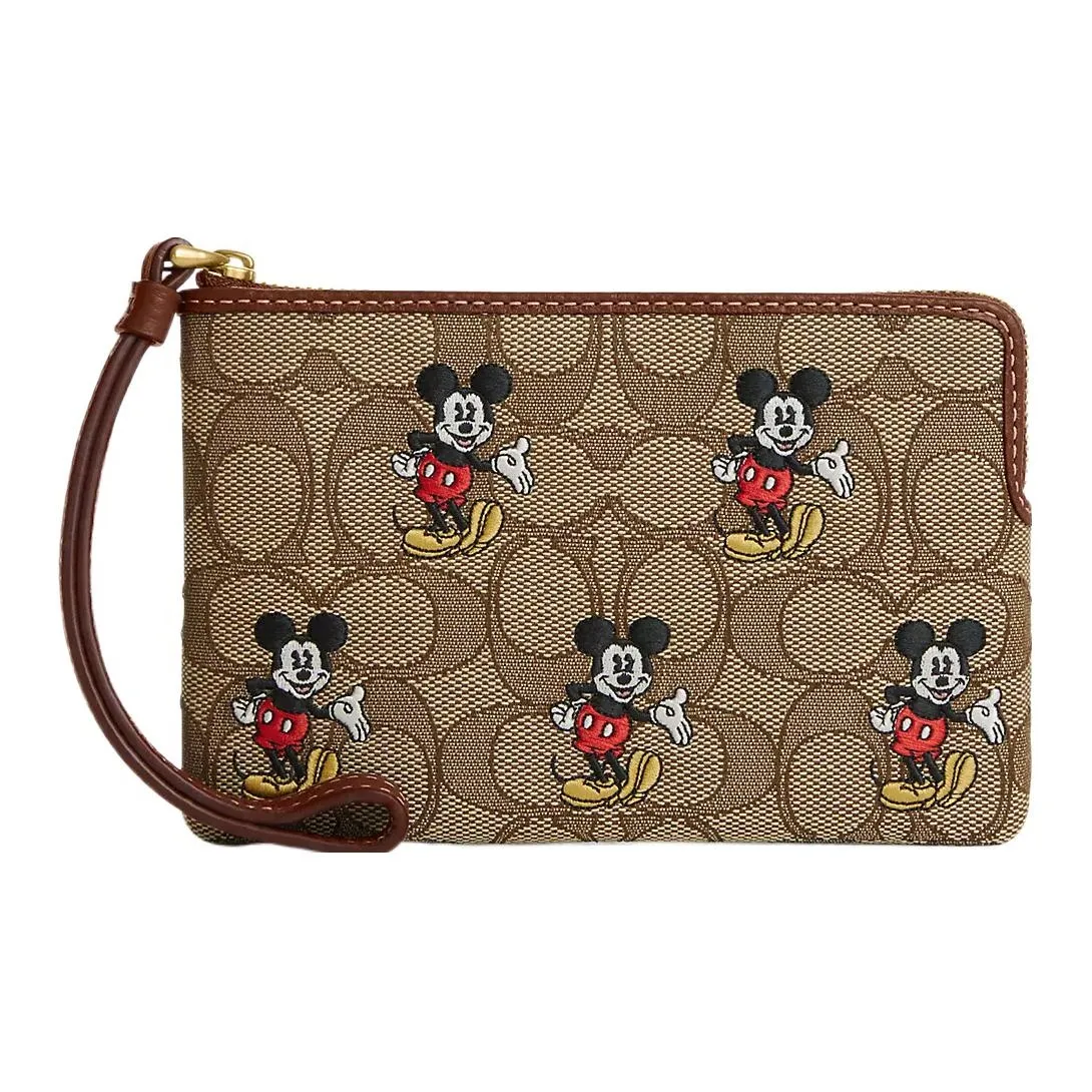 COACH COACH X DISNEY Eggstone Grain Leather Wallet Small Size Women's Brass & Khaki & Redwood Multicolor