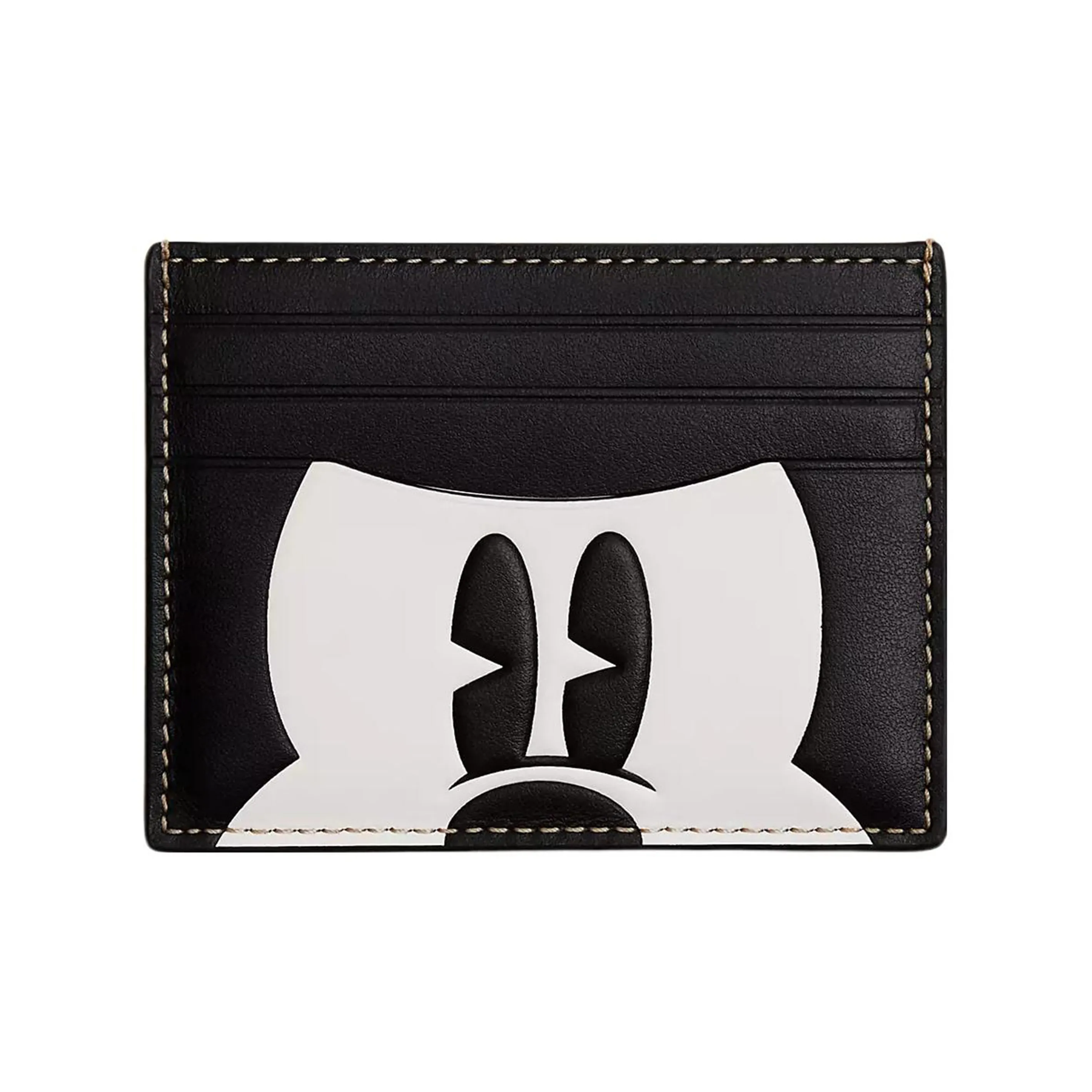 COACH Disney Collaboration Card Case Calfskin Coin Purses Card Holders Unisex Bronze & Black & White
