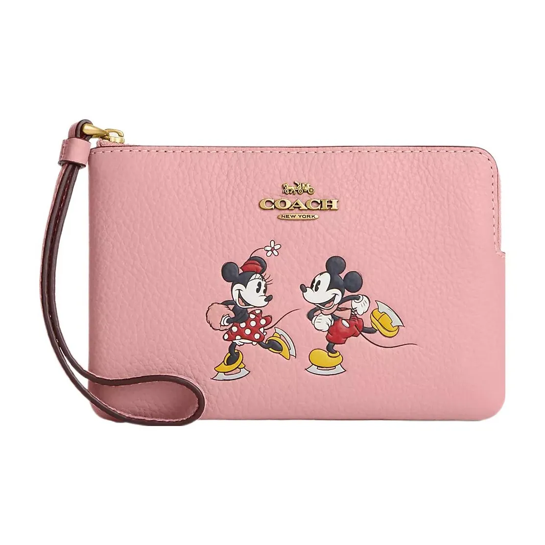 COACH Pebbled Leather Wallet Trumpets Women's Brass & Light Blush Multicolor