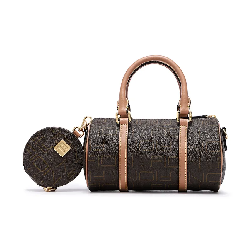 FION Artificial Leather Boston Pillow Bag, Small Round Bag, Handbag, Crossbody Bag Medium Size Women's