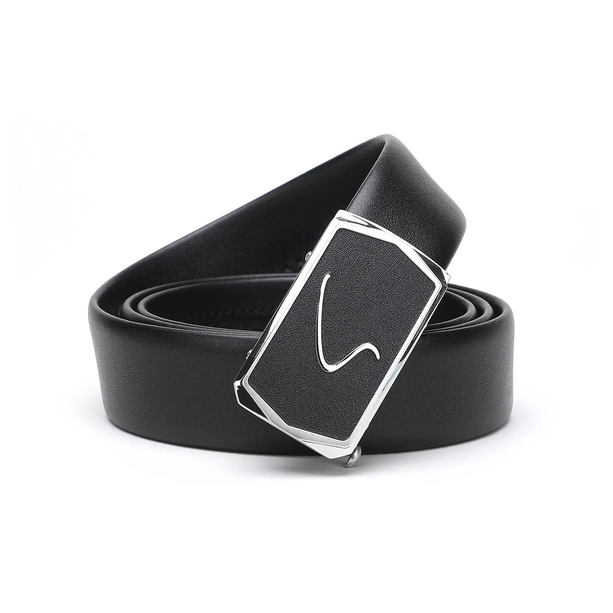 Satchi Sanduo Belt Automatic Buckle Men's Fashion Casual Top Grain Cow Leather Belt Men's Black Width 3.4cm