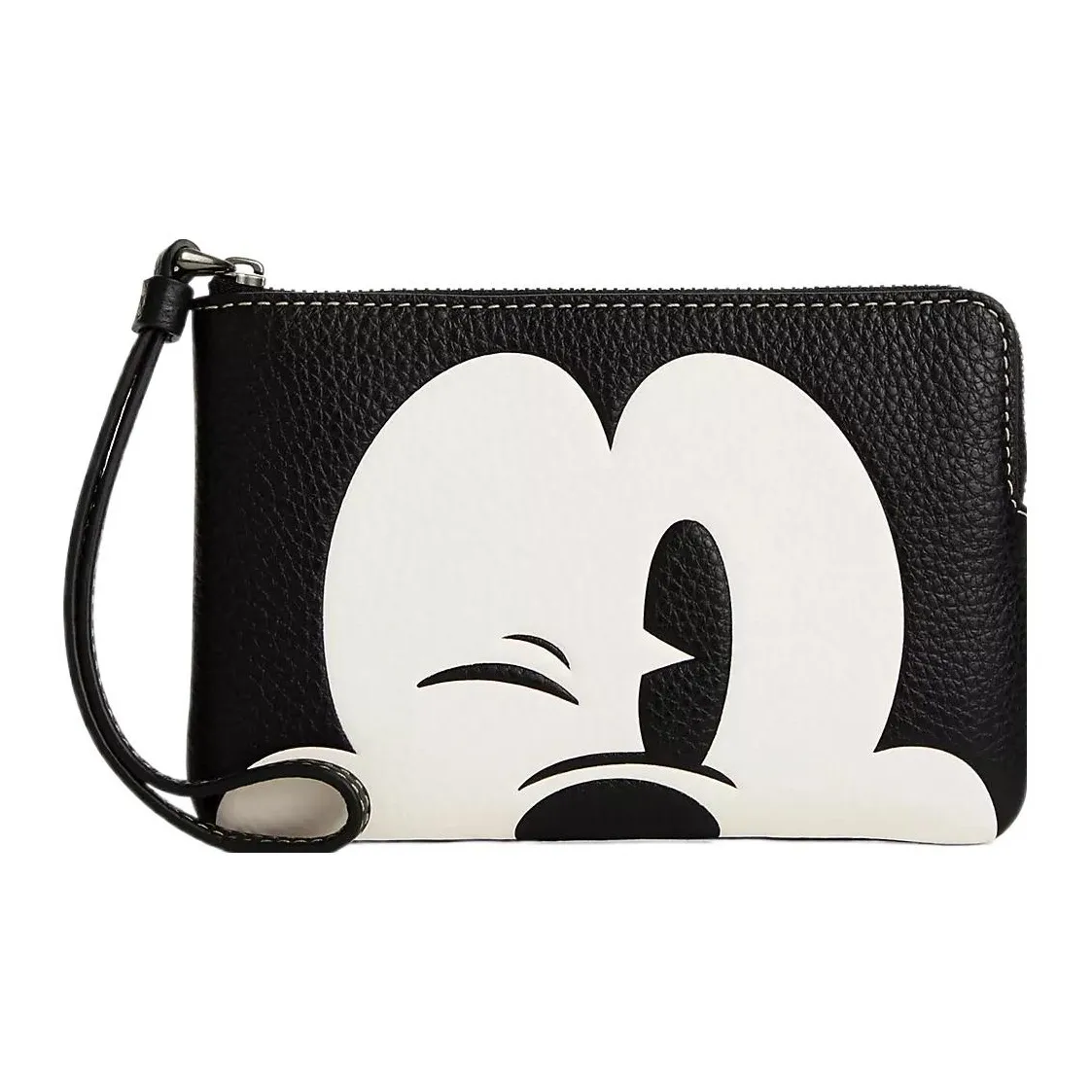 COACH Disney Corner Zip Wristlet Disney Collaboration Pebbled Leather Clutch Wrist Bag Small Size Women's Black