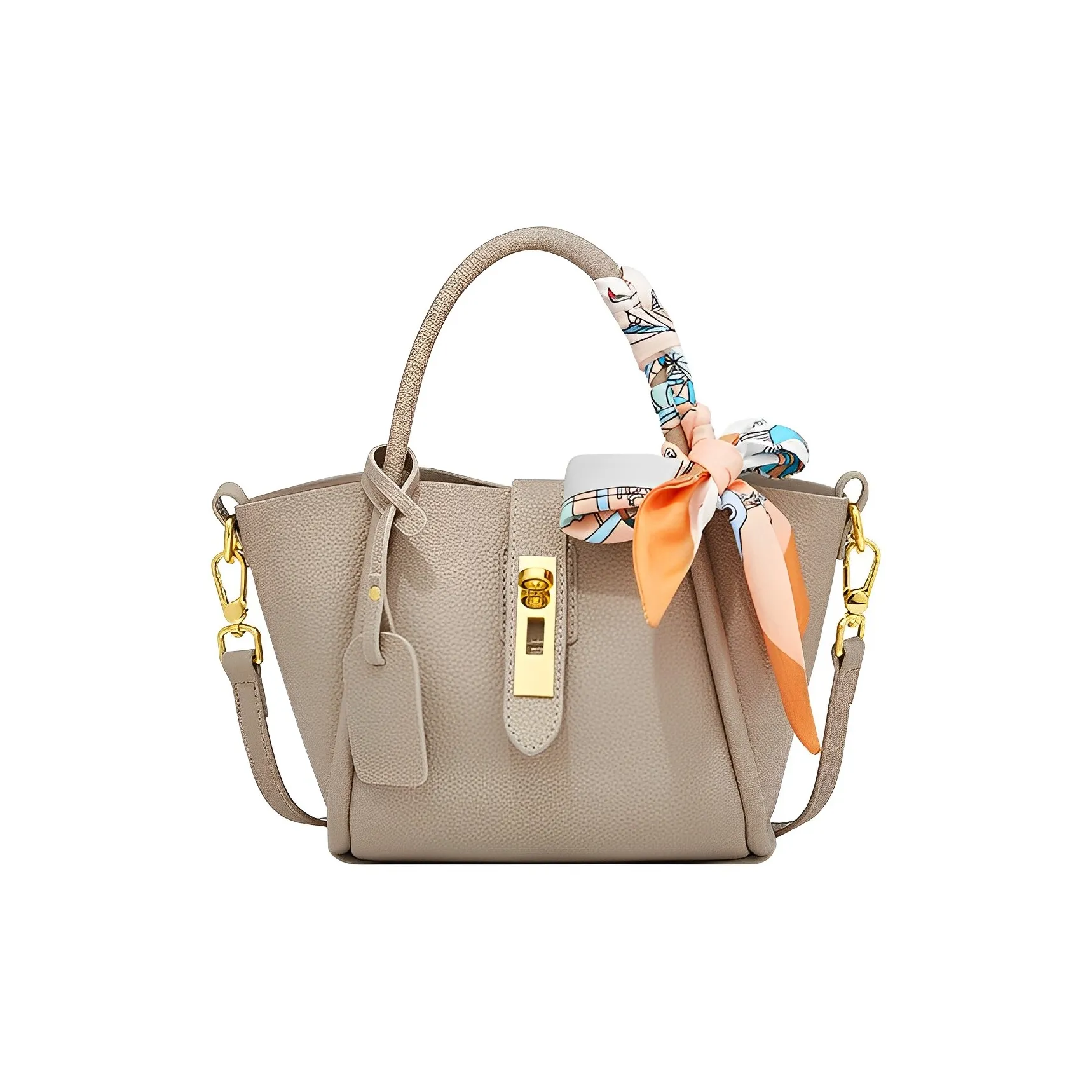 FOXER Коровья кожа Ведрообразная сумка-тоут Сумка через плечо Сумка среднего размера Женская Матча Зеленый Абрикос