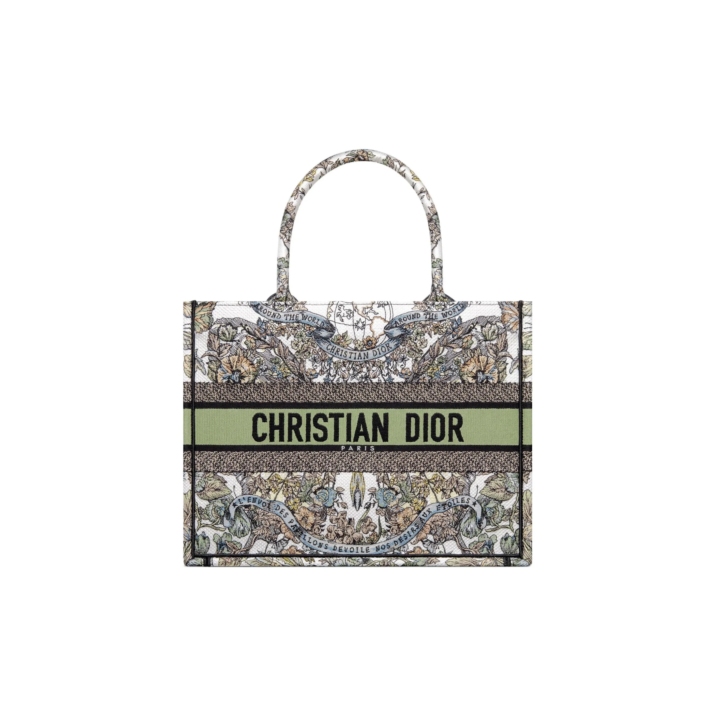 DIOR BookTote Embroidery Tote Bag, Shopping Bag, Handbag Medium Size Women's White & Multicolor
