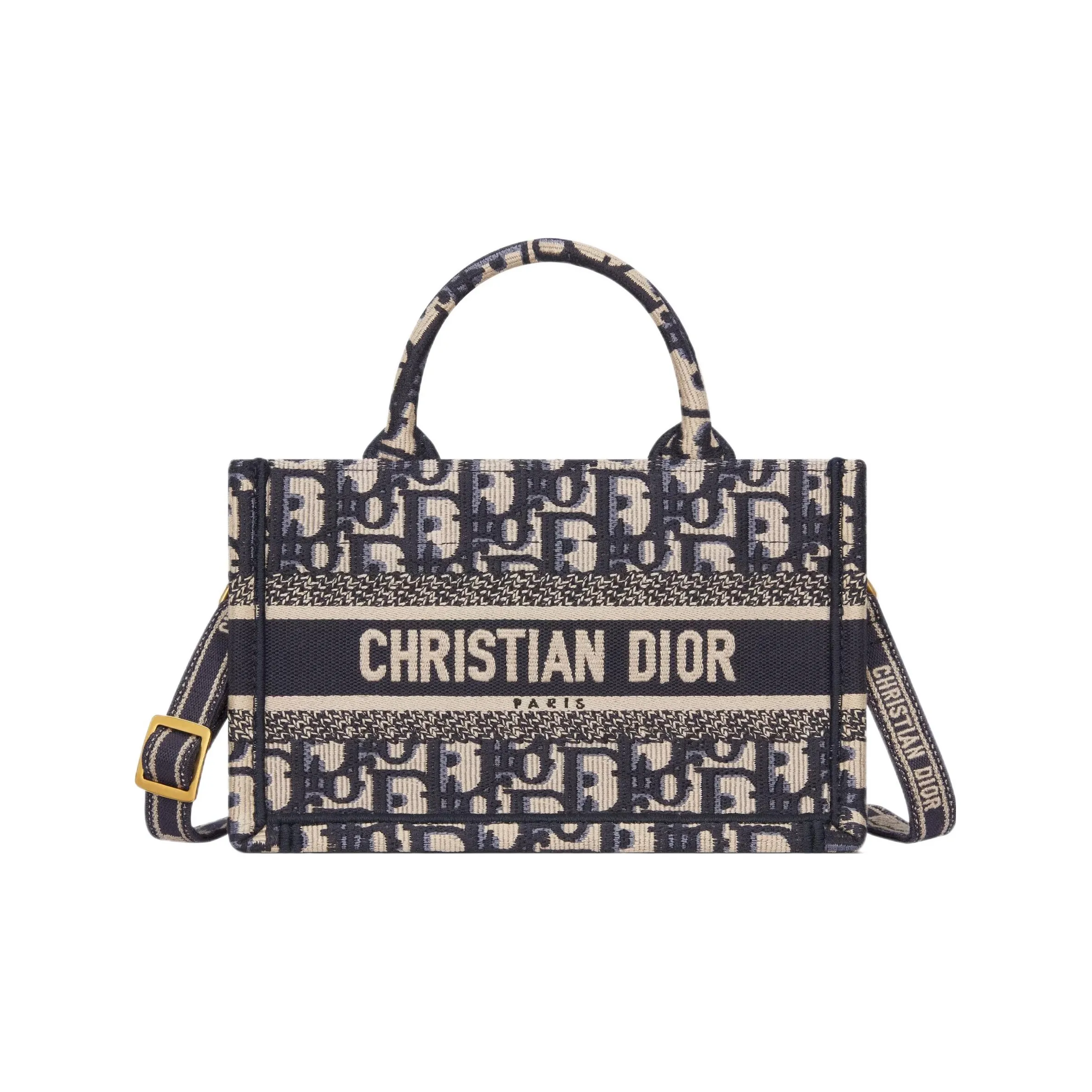 DIOR BookTote Embroidery Tote Bag, Shopping Bag, Handbag Mini Women's Blue & Beige