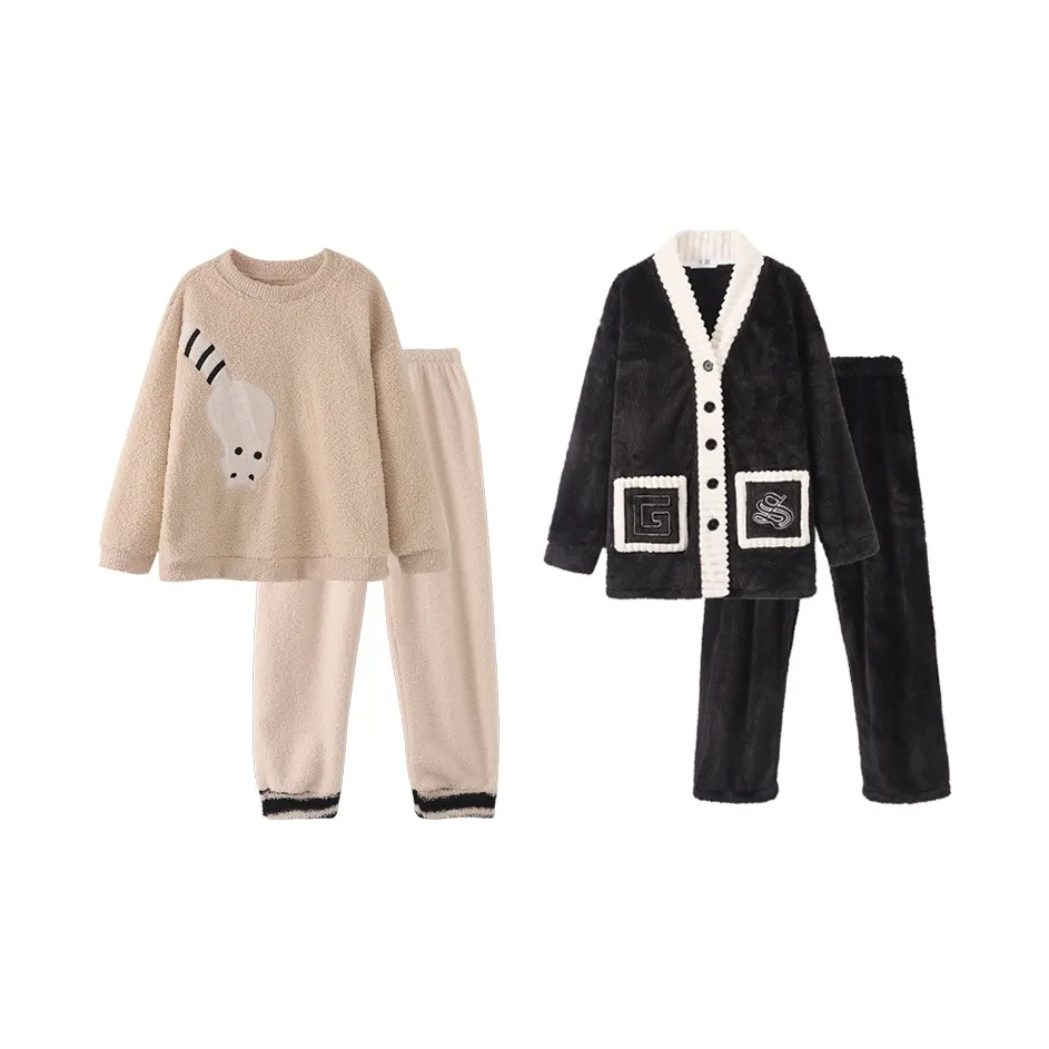 Chun Xi Пижамный комплект Унисекс Экрю Котенок Премиум Черный