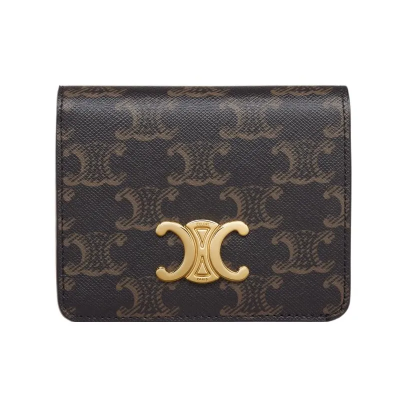 CELINE Triomphe Cow Leather With Fabric Wallet Regular Women's Tawny
