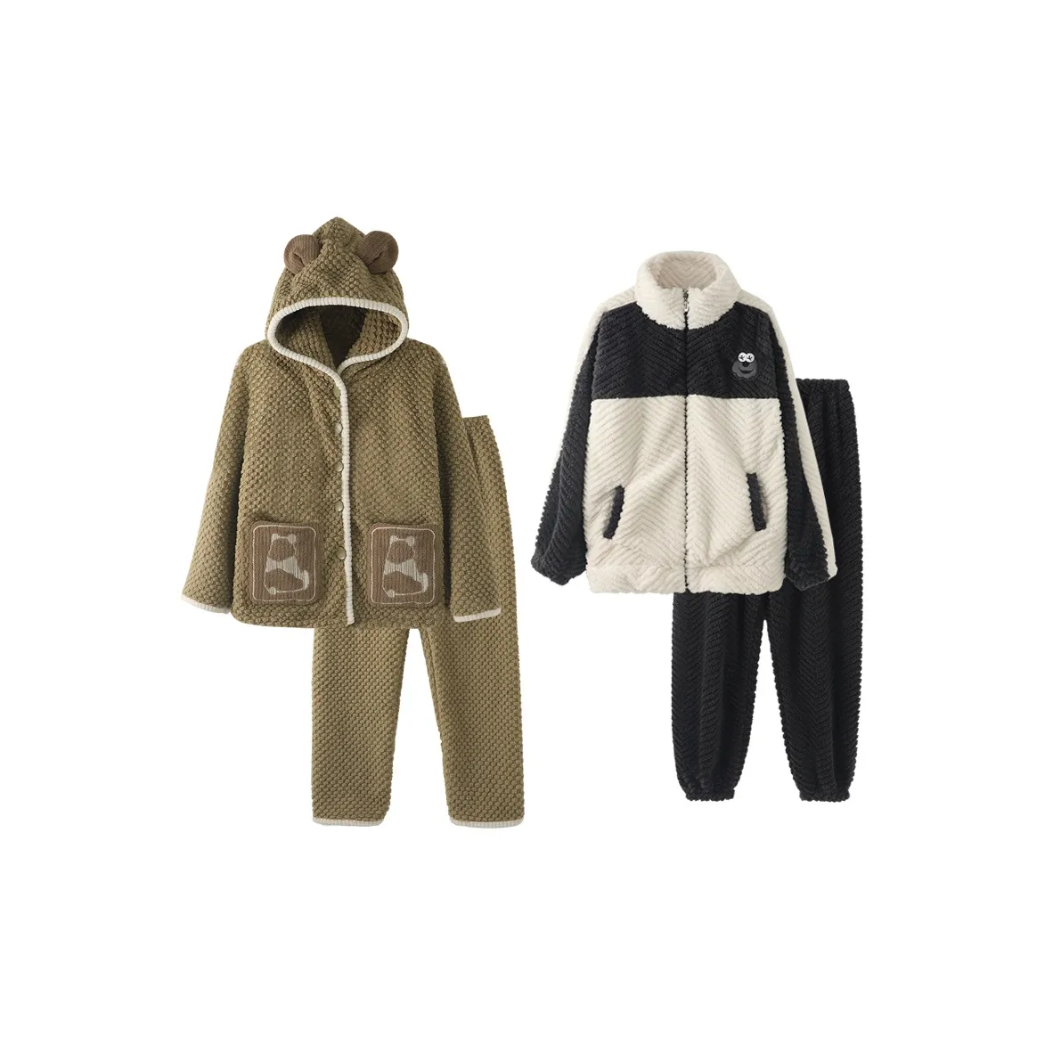 Chun Xi Пижамный комплект Унисекс Лен Зеленый Серый Белый