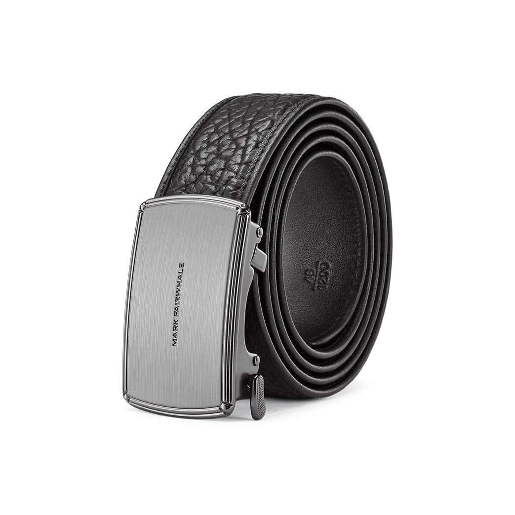 FAIRWHALE Embossed Flat Brand Automatic Buckle, Top Grain Imported Bison Leather Belts Men's Width 3.5CM