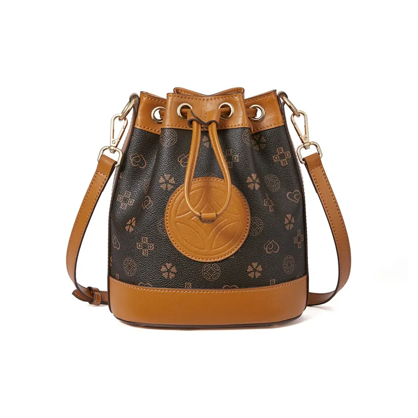 RED DRAGONFLY PVC Bucket Bag Armhole Handbag Crossbody Bag Shoulder Bag Women's Brown
