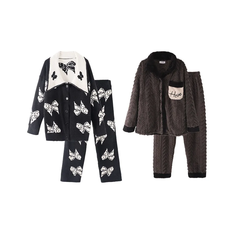 Chun Xi Пижамный комплект Унисекс Черный Бабочка с принтом Темная умбра