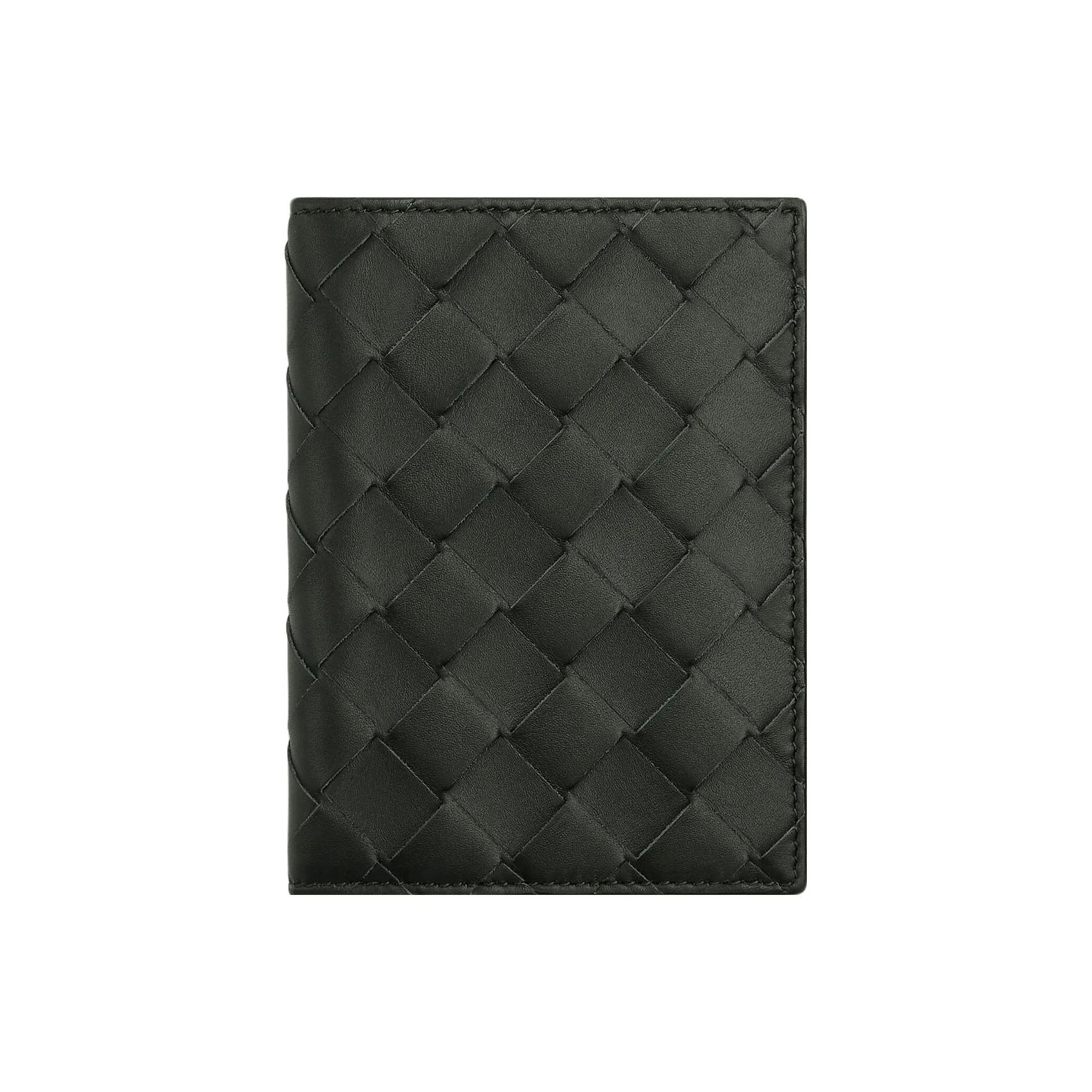 Bottega Veneta Intrecciato Cow Leather Card Holder Men
s Dark Green 
Mud Brown