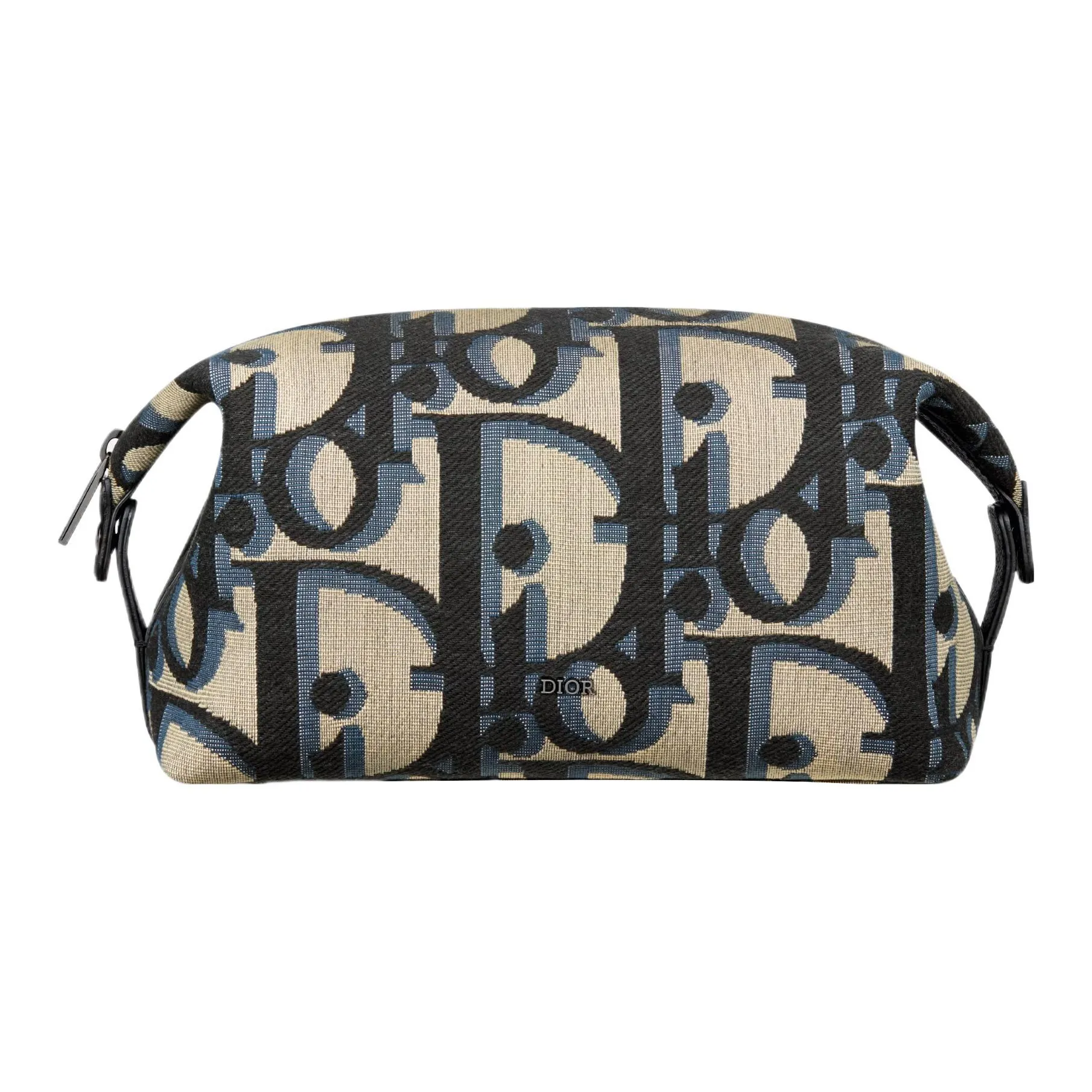 DIOR Extra Large Oblique Print Jacquard Woven Fabric Toiletry Bag Regular Men's Beige & Black