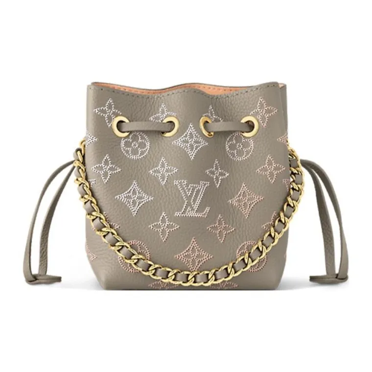 LOUIS VUITTON Perforated Hole-Punched Cow Leather Bucket Bags Shoulder Bag Crossbody Bag Regular Women's Gray